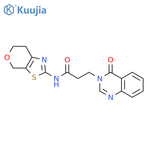 3-(4-oxo-3,4-dihydroquinazolin-3-yl)-N-{4H,6H,7H-pyrano4,3-d1,3thiazol-2-yl}propanamide structure