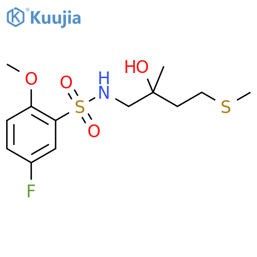 2-(5-fluoro-2-methoxybenzenesulfonamido)methyl-4-(methylsulfanyl)butan-2-ol structure