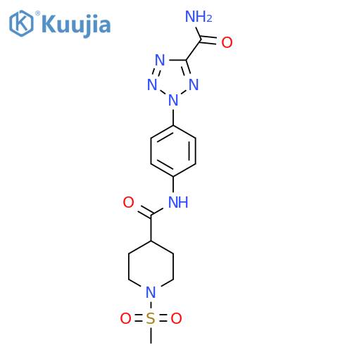 N-4-(5-carbamoyl-2H-1,2,3,4-tetrazol-2-yl)phenyl-1-methanesulfonylpiperidine-4-carboxamide structure