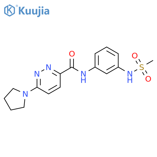 N-(3-methanesulfonamidophenyl)-6-(pyrrolidin-1-yl)pyridazine-3-carboxamide structure