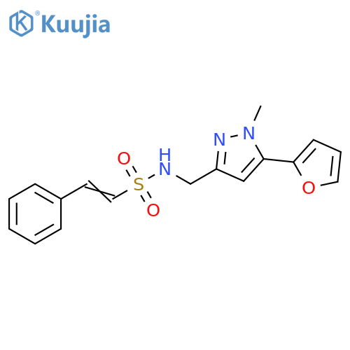 (E)-N-{[5-(furan-2-yl)-1-methyl-1H-pyrazol-3-yl]methyl}-2-phenylethene-1-sulfonamide structure