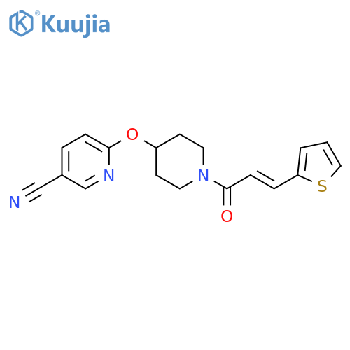 6-({1-[(2E)-3-(thiophen-2-yl)prop-2-enoyl]piperidin-4-yl}oxy)pyridine-3-carbonitrile structure