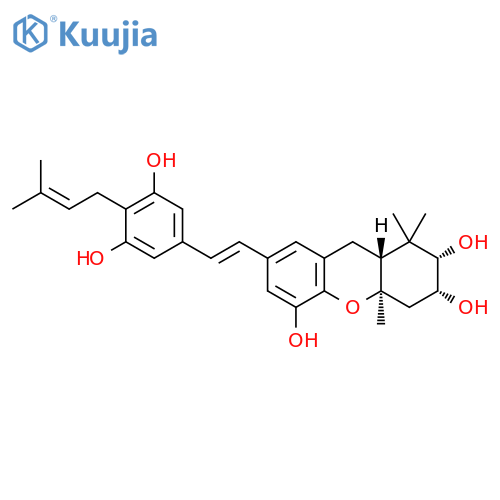 1H-Xanthene-2,3,5-triol, 7-[(1E)-2-[3,5-dihydroxy-4-(3-methyl-2-buten-1-yl)phenyl]ethenyl]-2,3,4,4a,9,9a-hexahydro-1,1,4a-trimethyl-, (2S,3R,4aR,9aR)- structure