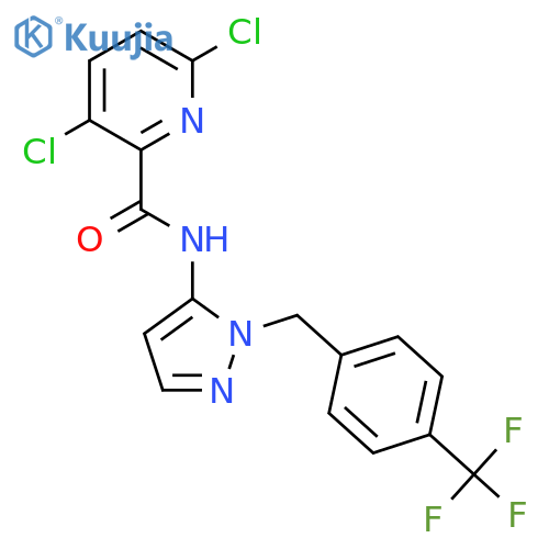 3,6-dichloro-N-(1-{[4-(trifluoromethyl)phenyl]methyl}-1H-pyrazol-5-yl)pyridine-2-carboxamide structure