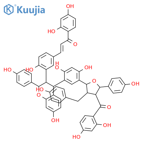 2-Propen-1-one,3-[3-[4-[5-[4-(2,4-dihydroxybenzoyl)tetrahydro-5-(4-hydroxyphenyl)-3-[(4-hydroxyphenyl)methyl]-2-furanyl]-2,4-dihydroxyphenyl]-3,4-dihydro-7-hydroxy-2-(4-hydroxyphenyl)-2H-1-benzopyran-3-yl]-4-hydroxyphenyl]-1-(2,4-dihydroxyphenyl)-(9CI) structure