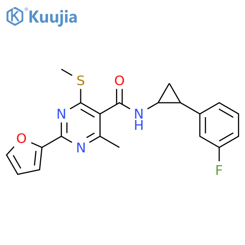 N-[2-(3-fluorophenyl)cyclopropyl]-2-(furan-2-yl)-4-methyl-6-(methylsulfanyl)pyrimidine-5-carboxamide structure