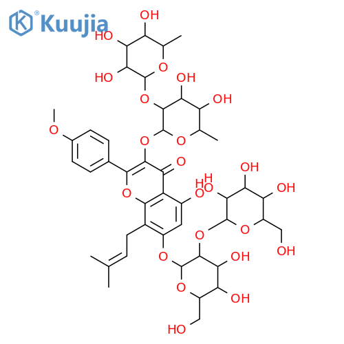 4H-1-Benzopyran-4-one,3-[[6-deoxy-2-O-(6-deoxy-a-L-mannopyranosyl)-a-L-mannopyranosyl]oxy]-7-[(2-O-b-D-glucopyranosyl-b-D-glucopyranosyl)oxy]-5-hydroxy-2-(4-methoxyphenyl)-8-(3-methyl-2-butenyl)-(9CI) structure