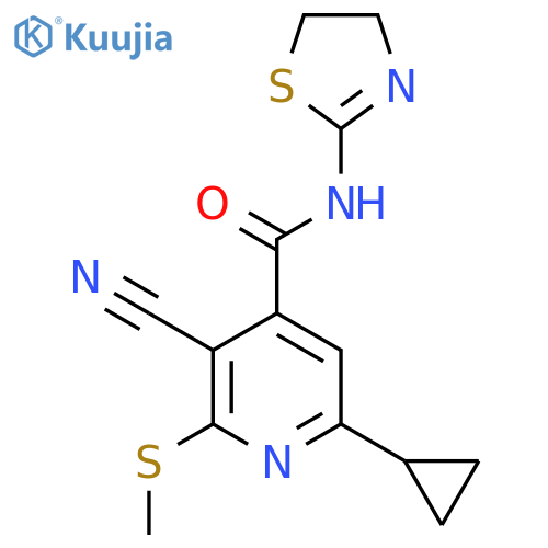 3-cyano-6-cyclopropyl-N-(4,5-dihydro-1,3-thiazol-2-yl)-2-(methylsulfanyl)pyridine-4-carboxamide structure