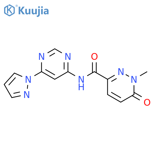 1-methyl-6-oxo-N-6-(1H-pyrazol-1-yl)pyrimidin-4-yl-1,6-dihydropyridazine-3-carboxamide structure