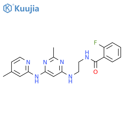 2-fluoro-N-[2-({2-methyl-6-[(4-methylpyridin-2-yl)amino]pyrimidin-4-yl}amino)ethyl]benzamide structure
