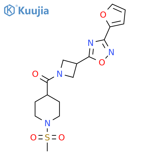 4-{3-3-(furan-2-yl)-1,2,4-oxadiazol-5-ylazetidine-1-carbonyl}-1-methanesulfonylpiperidine structure