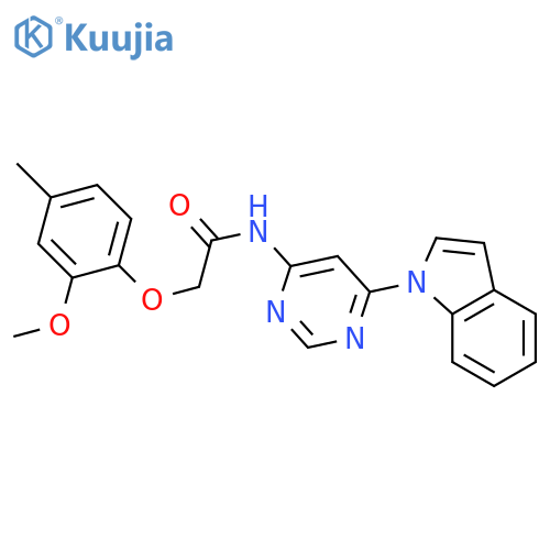N-6-(1H-indol-1-yl)pyrimidin-4-yl-2-(2-methoxy-4-methylphenoxy)acetamide structure
