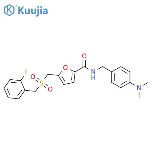 N-{4-(dimethylamino)phenylmethyl}-5-{(2-fluorophenyl)methanesulfonylmethyl}furan-2-carboxamide structure
