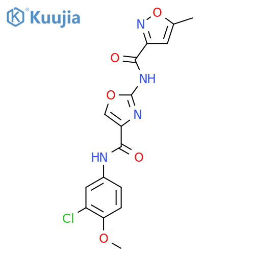 N-{4-(3-chloro-4-methoxyphenyl)carbamoyl-1,3-oxazol-2-yl}-5-methyl-1,2-oxazole-3-carboxamide structure