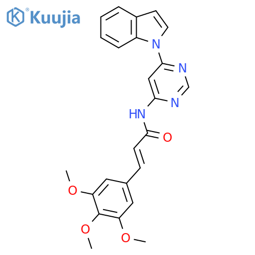 (2E)-N-6-(1H-indol-1-yl)pyrimidin-4-yl-3-(3,4,5-trimethoxyphenyl)prop-2-enamide structure