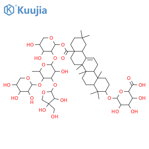 β-D-Glucopyranosiduronic acid, (3β)-28-[(O-D-apio-β-D-furanosyl-(1→3)-O-[β-D-xylopyranosyl-(1→4)]-O-6-deoxy-α-L-mannopyranosyl-(1→2)-α-L-arabinopyranosyl)oxy]-28-oxoolean-12-en-3-yl (9CI) structure