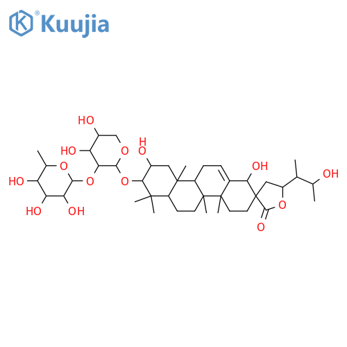 Spiro[chrysene-2(1H),3'(2'H)-furan]-2'-one, 8-[[2-O-(6-deoxy-α-L-mannopyranosyl)-β-D-xylopyranosyl]oxy]-3,4,4',4a,4b,5,5',6,6a,7,8,9,10,10a,10b,11-hexadecahydro-1,9-dihydroxy-5'-[(1S,2R)-2-hydroxy-1-methylpropyl]-4a,4b,7,7,10a-pentamethyl-, (2R,4aS,4bR,5'R,6aR,8R,9R,10aR,10bR)- (9CI) structure