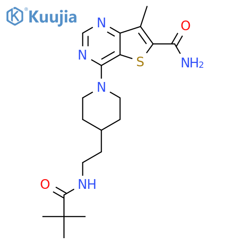 4-[4-[2-(2,2-Dimethylpropanoylamino)ethyl]piperidin-1-yl]-7-methylthieno[3,2-d]pyrimidine-6-carboxamide structure