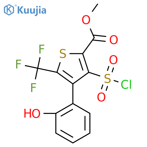 3-Chlorosulfonyl-4-(2-hydroxy-phenyl)-5-trifluoro-methyl-thiophene-2-carboxylic acid methyl ester structure