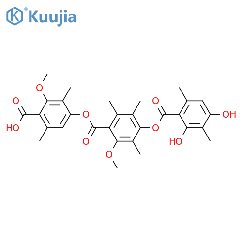 Benzoic acid,4-[(2,4-dihydroxy-3,6-dimethylbenzoyl)oxy]-2-methoxy-3,5,6-trimethyl-,4-carboxy-3-methoxy-2,5-dimethylphenyl ester structure