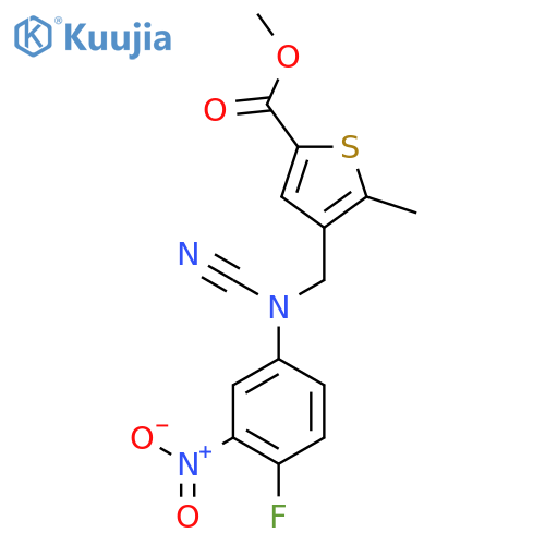 Methyl 4-{[cyano(4-fluoro-3-nitrophenyl)amino]methyl}-5-methylthiophene-2-carboxylate structure
