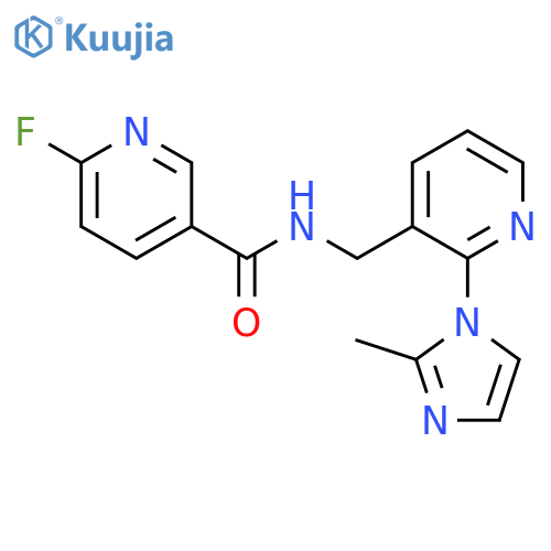 6-fluoro-N-{[2-(2-methyl-1H-imidazol-1-yl)pyridin-3-yl]methyl}pyridine-3-carboxamide structure