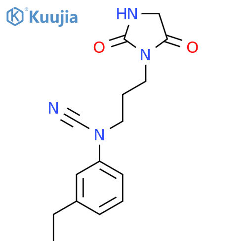 3-{3-[Cyano(3-ethylphenyl)amino]propyl}imidazolidine-2,4-dione structure