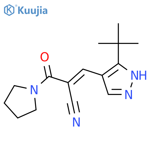 3-(3-tert-butyl-1H-pyrazol-4-yl)-2-(pyrrolidine-1-carbonyl)prop-2-enenitrile structure
