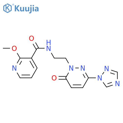2-methoxy-N-{2-6-oxo-3-(1H-1,2,4-triazol-1-yl)-1,6-dihydropyridazin-1-ylethyl}pyridine-3-carboxamide structure