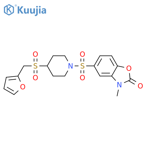 5-({4-(furan-2-yl)methanesulfonylpiperidin-1-yl}sulfonyl)-3-methyl-2,3-dihydro-1,3-benzoxazol-2-one structure