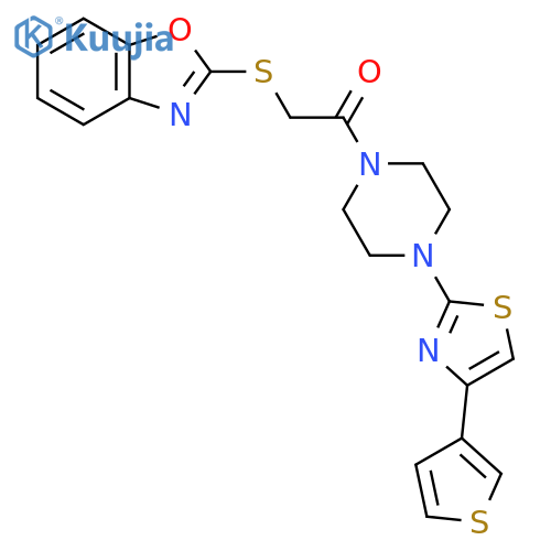 2-(Benzo[d]oxazol-2-ylthio)-1-(4-(4-(thiophen-3-yl)thiazol-2-yl)piperazin-1-yl)ethanone structure