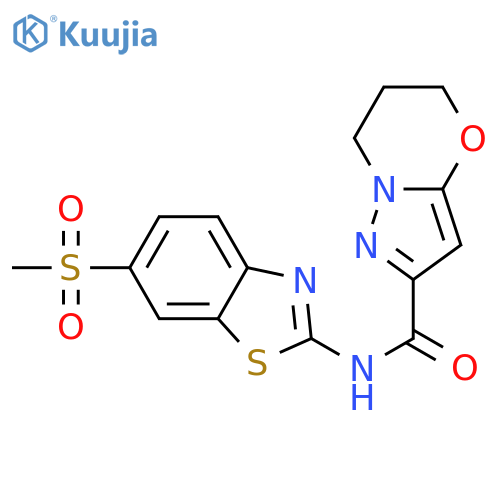 N-(6-methanesulfonyl-1,3-benzothiazol-2-yl)-5H,6H,7H-pyrazolo3,2-b1,3oxazine-2-carboxamide structure