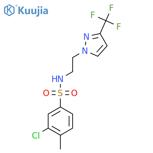 3-chloro-4-methyl-N-{2-[3-(trifluoromethyl)-1H-pyrazol-1-yl]ethyl}benzene-1-sulfonamide structure