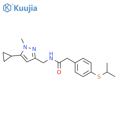 N-[(5-cyclopropyl-1-methylpyrazol-3-yl)methyl]-2-(4-propan-2-ylsulfanylphenyl)acetamide structure