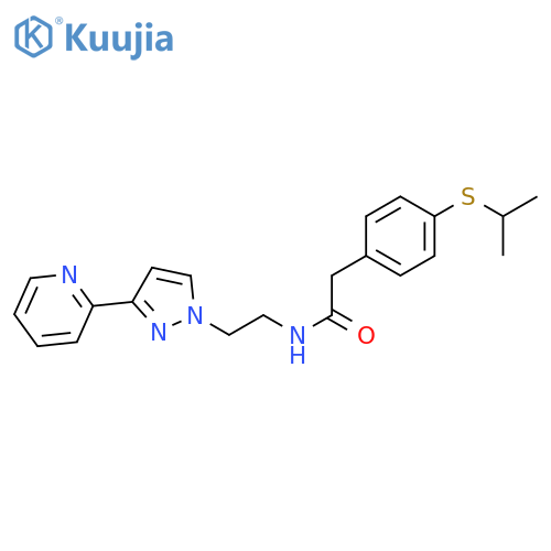 2-[4-(propan-2-ylsulfanyl)phenyl]-N-{2-[3-(pyridin-2-yl)-1H-pyrazol-1-yl]ethyl}acetamide structure
