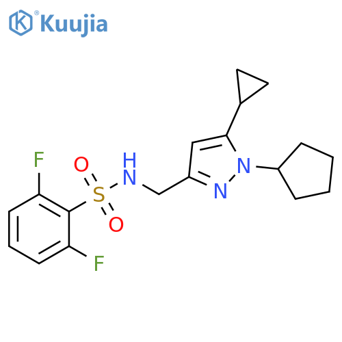 N-(1-cyclopentyl-5-cyclopropyl-1H-pyrazol-3-yl)methyl-2,6-difluorobenzene-1-sulfonamide structure