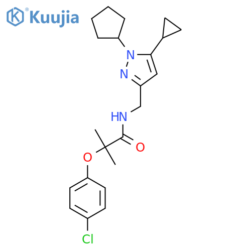 2-(4-chlorophenoxy)-N-(1-cyclopentyl-5-cyclopropyl-1H-pyrazol-3-yl)methyl-2-methylpropanamide structure