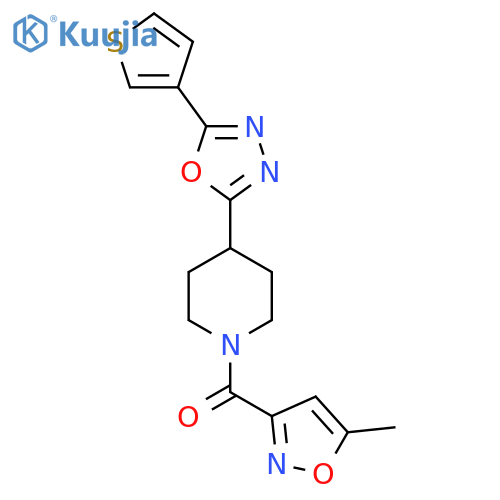 1-(5-methyl-1,2-oxazole-3-carbonyl)-4-5-(thiophen-3-yl)-1,3,4-oxadiazol-2-ylpiperidine structure