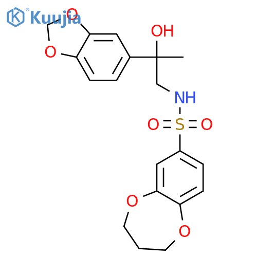N-2-(2H-1,3-benzodioxol-5-yl)-2-hydroxypropyl-3,4-dihydro-2H-1,5-benzodioxepine-7-sulfonamide structure