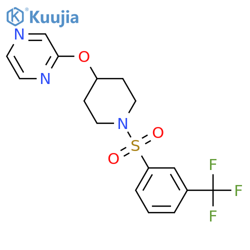 2-[1-[3-(trifluoromethyl)phenyl]sulfonylpiperidin-4-yl]oxypyrazine structure