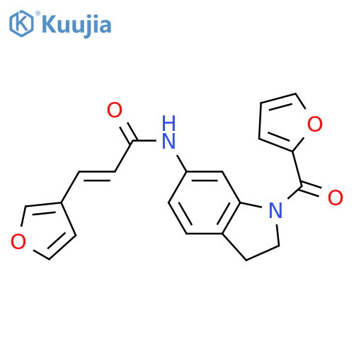 (2E)-N-1-(furan-2-carbonyl)-2,3-dihydro-1H-indol-6-yl-3-(furan-3-yl)prop-2-enamide structure
