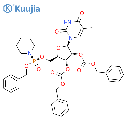 Uridine, 5-methyl-, 2′,3′-bis(phenylmethyl carbonate) 5′-[phenylmethyl [P(R)]-P-1-piperidinylphosphonate] structure