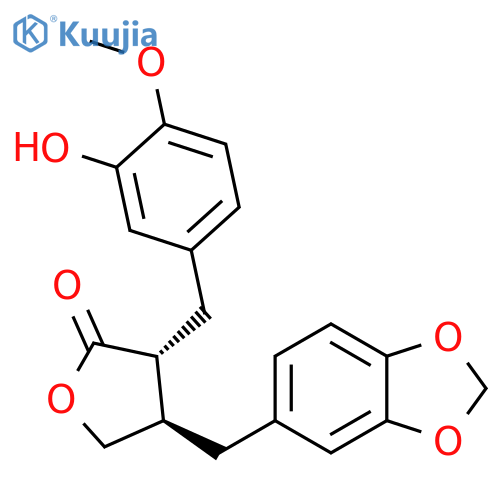 2(3H)-Furanone, 4-(1,3-benzodioxol-5-ylmethyl)dihydro-3-[(3-hydroxy-4-methoxyphenyl)methyl]-, (3R,4R)- structure