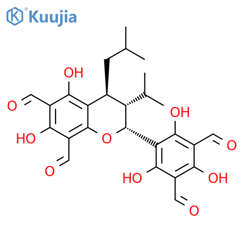 2H-1-Benzopyran-6,8-dicarboxaldehyde, 2-(3,5-diformyl-2,4,6-trihydroxyphenyl)-3,4-dihydro-5,7-dihydroxy-3-(1-methylethyl)-4-(2-methylpropyl)-, (2R,3S,4S)-rel- structure