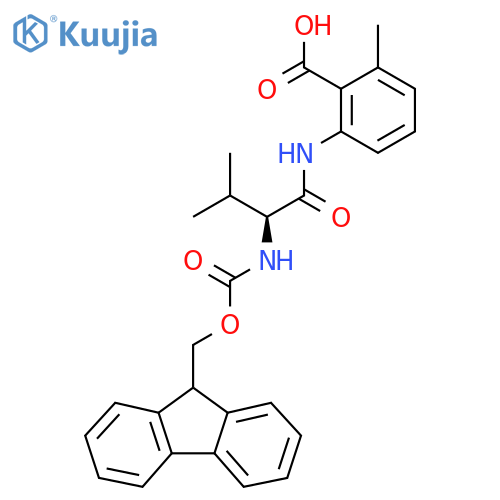 2-(2S)-2-({(9H-fluoren-9-yl)methoxycarbonyl}amino)-3-methylbutanamido-6-methylbenzoic acid structure