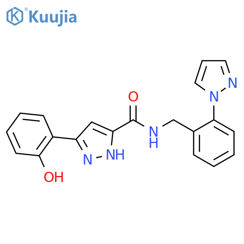 3-(2-Hydroxyphenyl)-N-[(2-pyrazol-1-ylphenyl)methyl]-1H-pyrazole-5-carboxamide structure