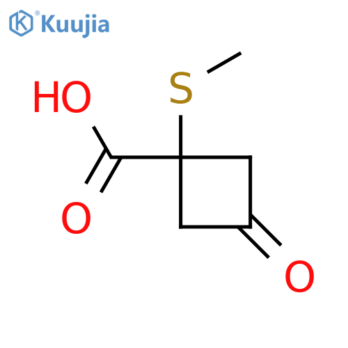 1-(Methylsulfanyl)-3-oxocyclobutane-1-carboxylic acid structure