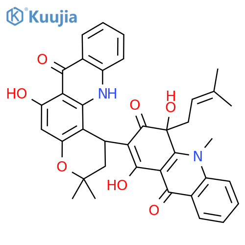 3,9(4H,10H)-Acridinedione, 1,4-dihydroxy-10-methyl-4-(3-methyl-2-butenyl)-2-(2,3,7,12-tetrahydro-6-hydroxy-3,3-dimethyl-7-oxo-1H-pyrano[2,3-c]acridin-1-yl)- (9CI) structure