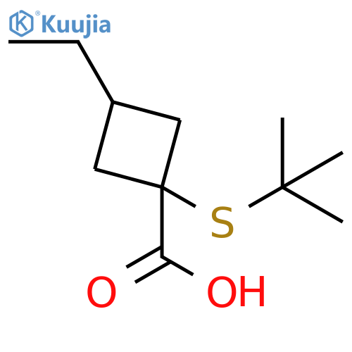 1-(tert-butylsulfanyl)-3-ethylcyclobutane-1-carboxylic acid structure