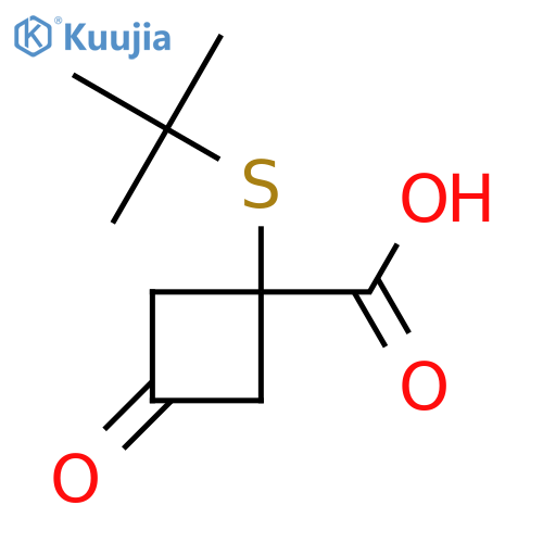 1-(tert-butylsulfanyl)-3-oxocyclobutane-1-carboxylic acid structure